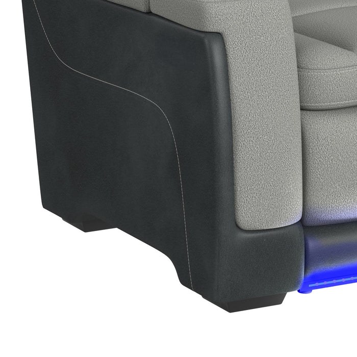 Lantana Power Motion Loveseat with Power Headrest, Led, and Console in Rocky Cement/Charcoal
