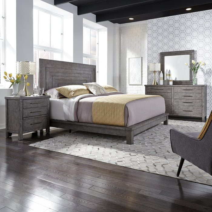 Modern Farmhouse King Platform Bed, Dresser & Mirror, Nightstand image