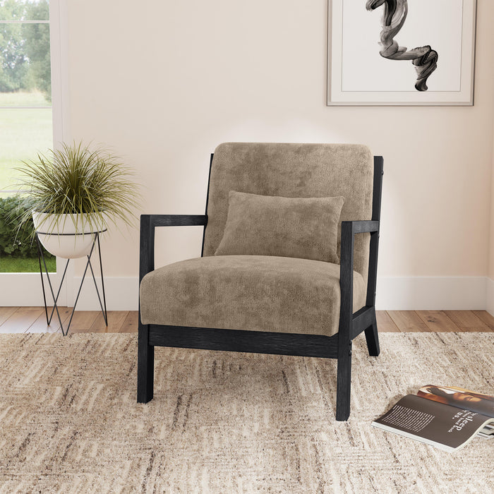 Marina Chair with kidney pillow in Langley Cocoa and Brushed Espresso Finish