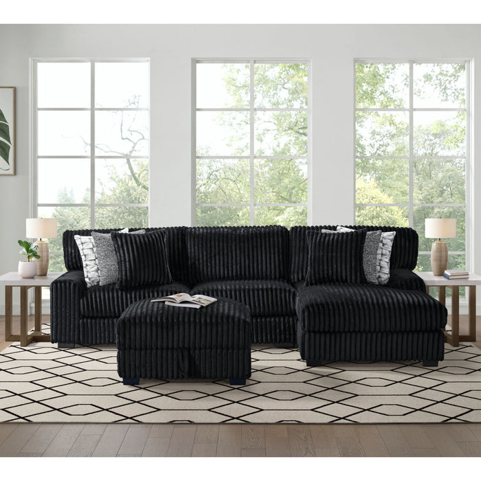 Nightfall LHF Loveseat in Grand Cord Black with 4 Pillows 20" (2 Winkin Walnut, 2 Nod Walnut)