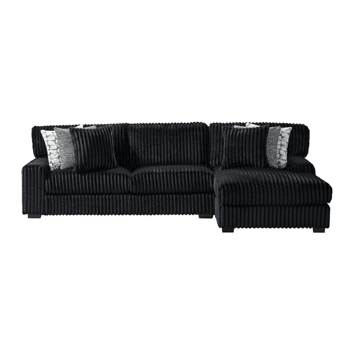 Nightfall RHF Chaise in Grand Cord Black with 2 self Pillows 20"