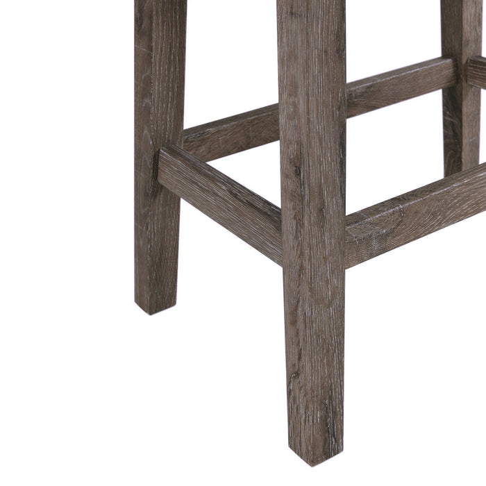 Oak Lawn Grey Bar Table Single Pack (Table + 3 Tan Fabric Stools)