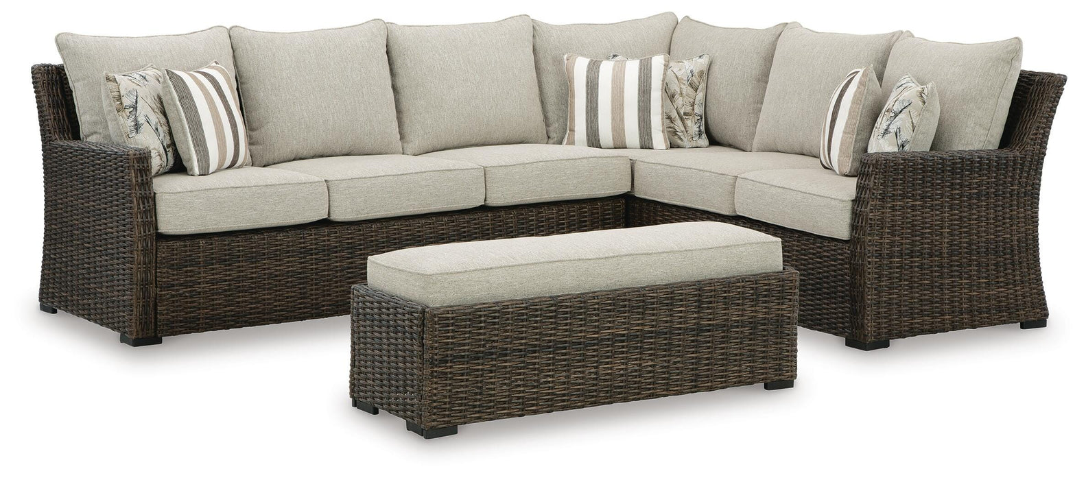 Brook Ranch Outdoor Sofa Sectional/Bench with Cushion (Set of 3) - Red Gate Home Furnishings (Ball Ground, GA)
