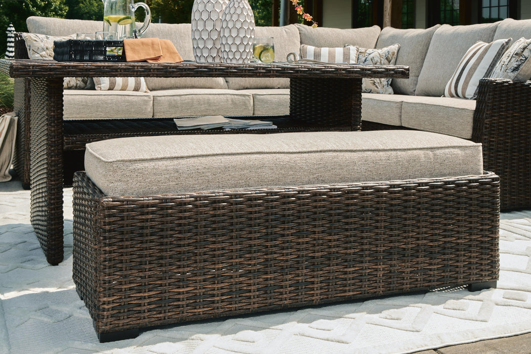 Brook Ranch Outdoor Sofa Sectional/Bench with Cushion (Set of 3) - Red Gate Home Furnishings (Ball Ground, GA)