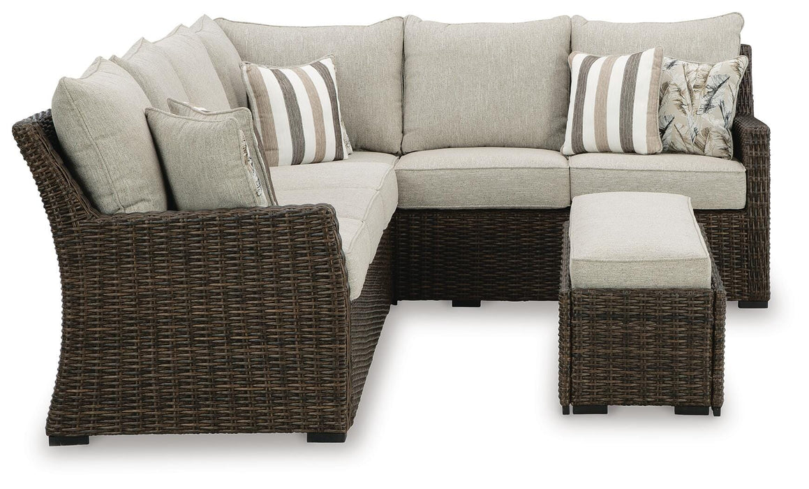 Brook Ranch Outdoor Sofa Sectional/Bench with Cushion (Set of 3) - Red Gate Home Furnishings (Ball Ground, GA)