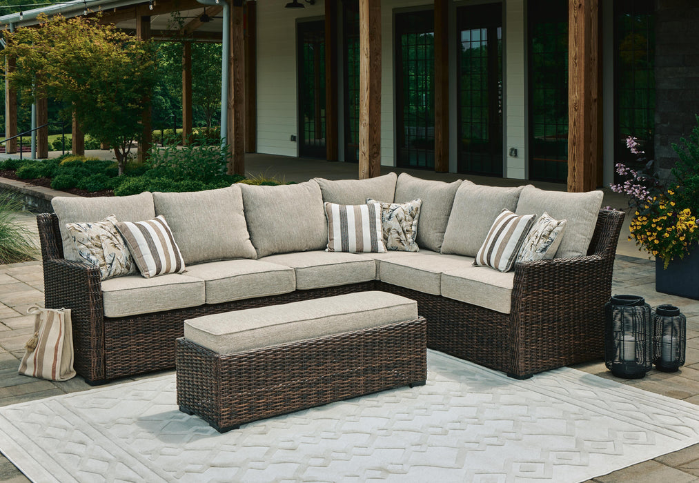 Brook Ranch Outdoor Sofa Sectional/Bench with Cushion (Set of 3) - Red Gate Home Furnishings (Ball Ground, GA)
