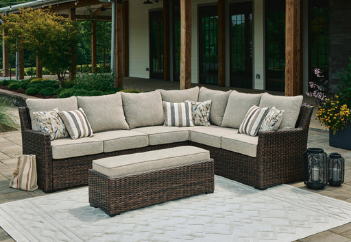 Brook Ranch Outdoor Sofa Sectional/Bench with Cushion (Set of 3) - Red Gate Home Furnishings (Ball Ground, GA)