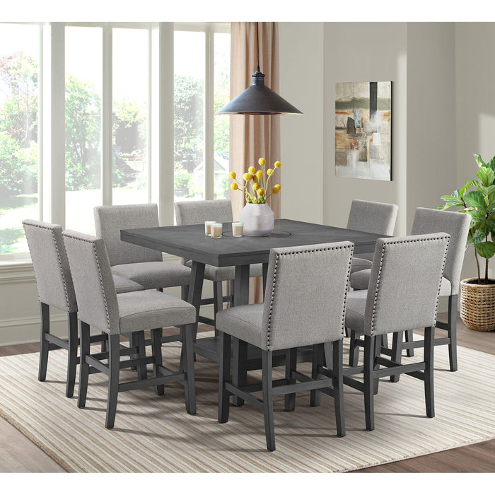 Seneca Counter Corner Bench with Upholstered Back and Grey Fabric