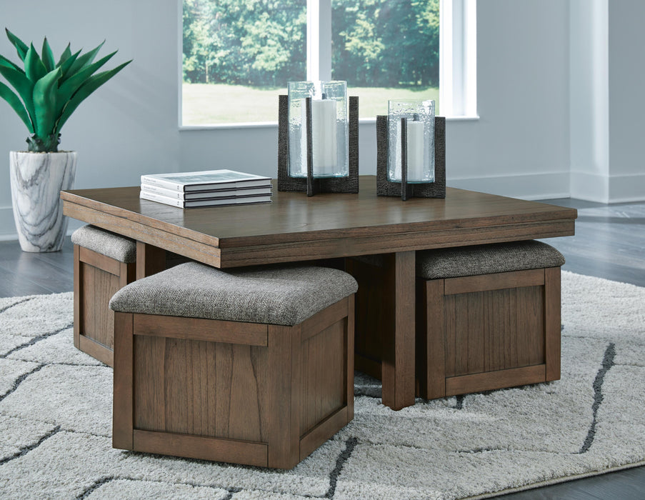 Boardernest Coffee Table with 4 Stools - Red Gate Home Furnishings (Ball Ground, GA)