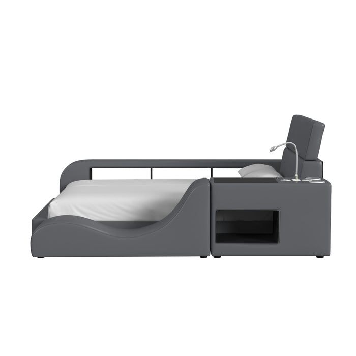 Valari Nightstand with Electronic Features in Grey PU