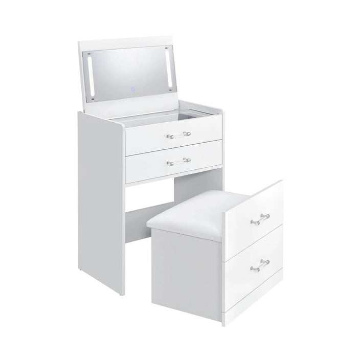 Irvine Mini Dressing Table with Stool, LED and USB in Glossy White