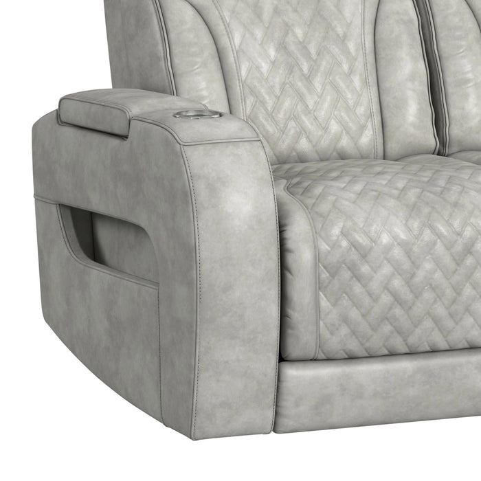Prime Time P3 Sofa with DDT, 3.0 Table, 7 Colors (LED and Cup Holders), Reading Light, Vibration, speaker, and Heat Massage in Leather Gel Light Grey