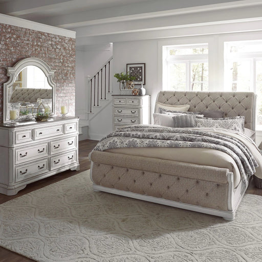 Magnolia Manor King California Upholstered Sleigh Bed, Dresser & Mirror, Chest image
